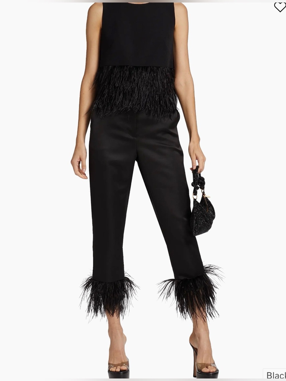 Kate Spade Tech Satin Feather-Trim Pants Black Cropped Pants Women’s Size 14